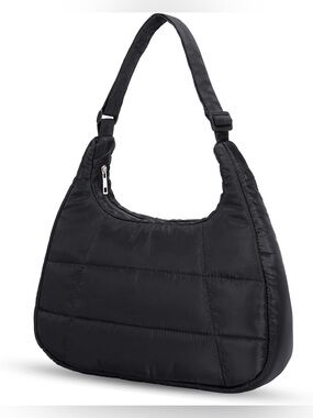 Black Quilted Nylon Shoulder Bag